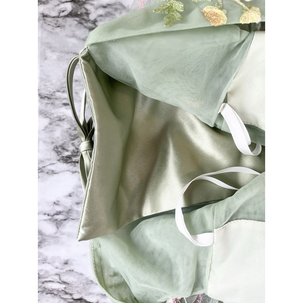 Green Floral Midi Dress with Sheer Puff Sleeves - Picture 10 of 12